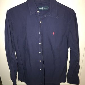 navy button down polo shirt!
